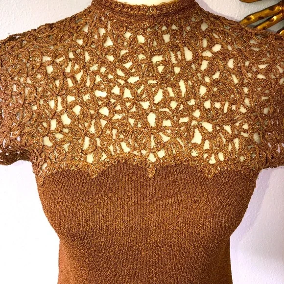 Vintage 50’s Bronze Knit Top - Picture 2 of 8